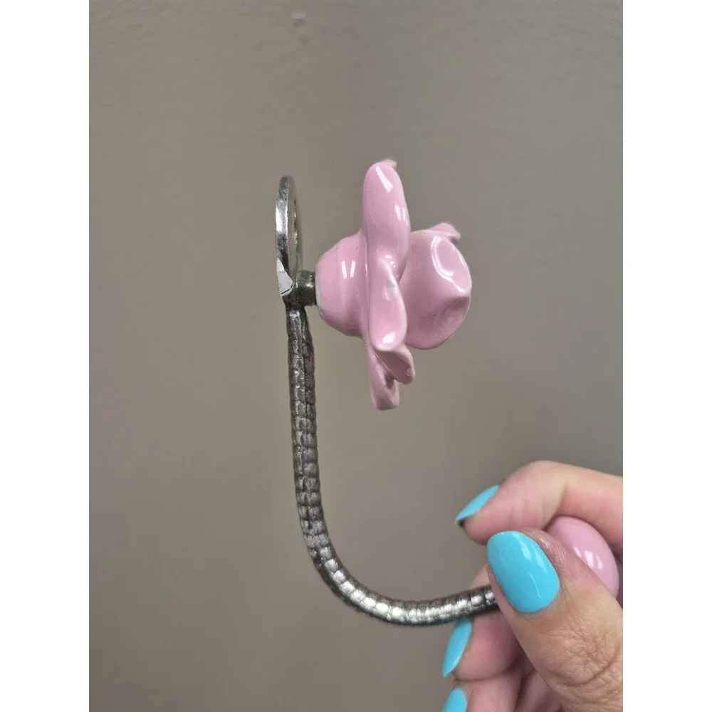 Set 2 Ceramic Flower Wall Hooks Pink Rose Red Camellia Coat Towel Hangers Decor